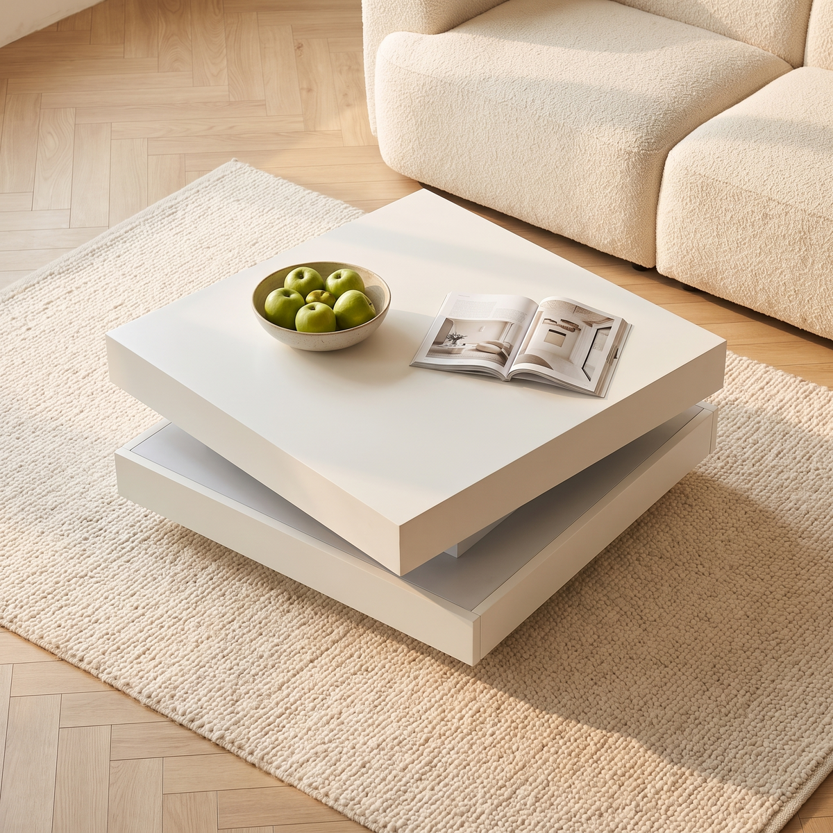 Luma Gloss Coffee Table in white with the top rotated