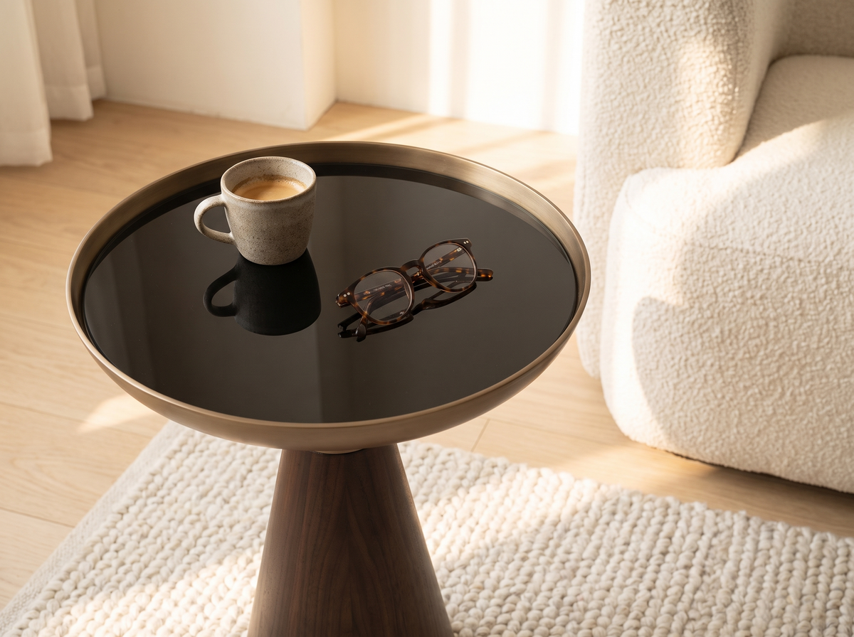 Vera Glass Side Table bronze top detail