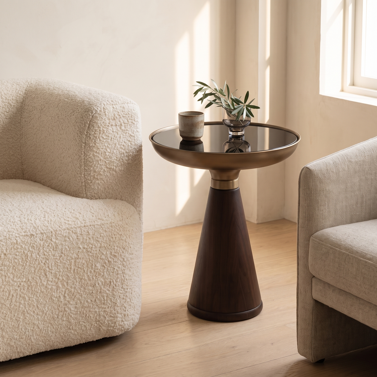 Vera Glass Side Table in Solid Wood Bronze