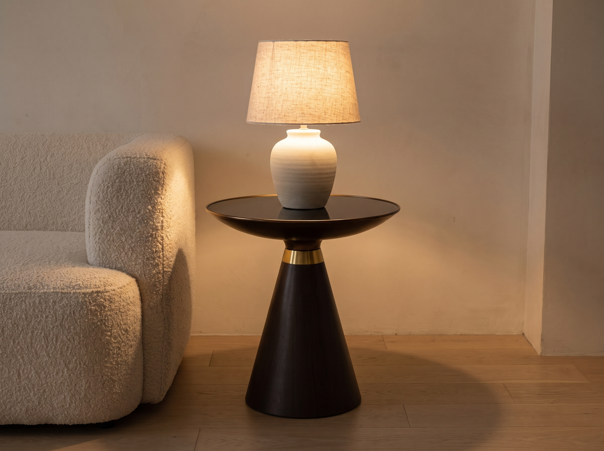 Vera Glass Side Table in lamplight