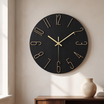 Noble Modern Wall Clock in Black and Gold