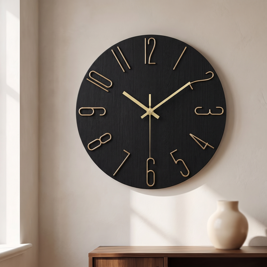 Noble Modern Wall Clock in Black and Gold
