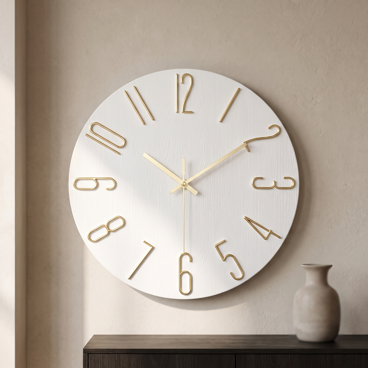 Noble Modern Wall Clock in White and Gold