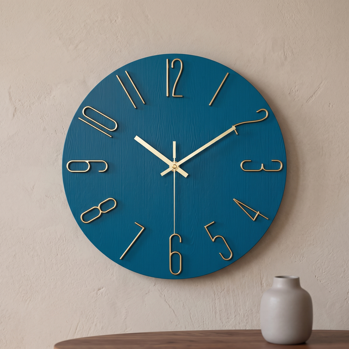 Noble Modern Wall Clock in Blue and Gold