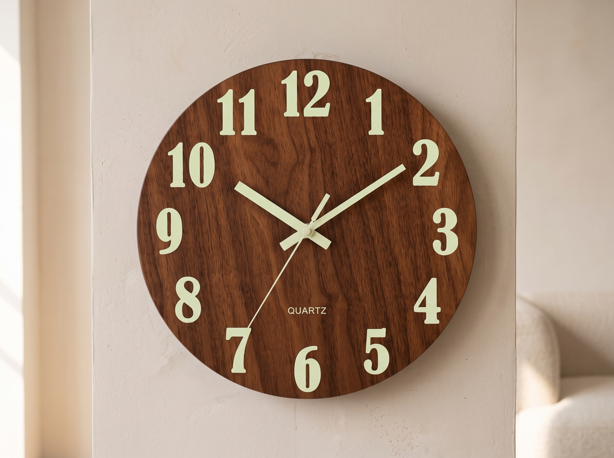 Walnut Luminous Wall Clock