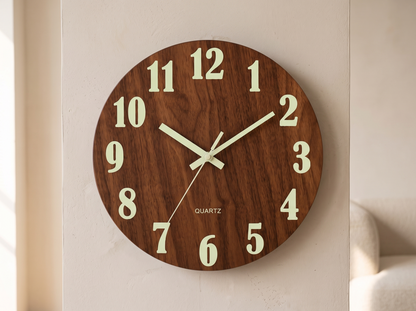 Walnut Luminous Wall Clock