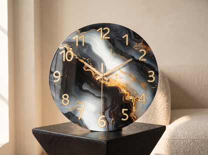 Blue and Gold Marble Wall Clock
