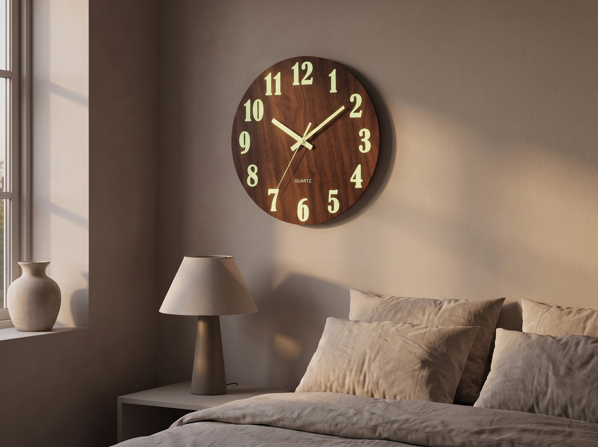 Walnut Luminous Wall Clock