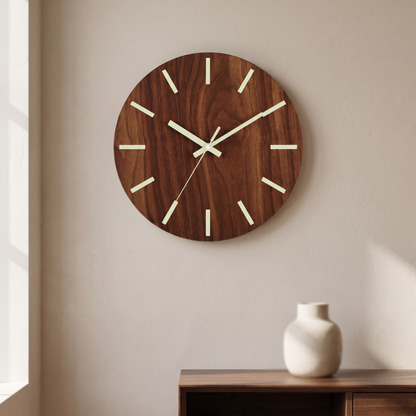 Walnut Luminous Wall Clock in Markers