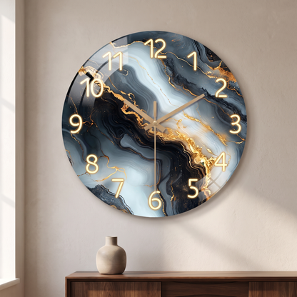 Blue and Gold Marble Wall Clock in Blue Marble