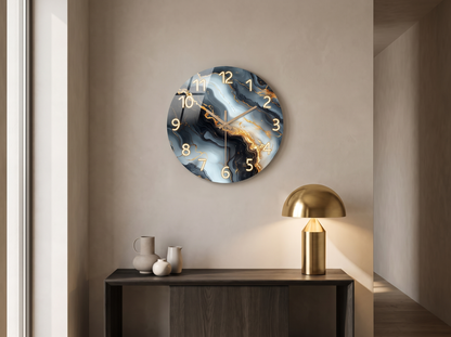 Blue and Gold Marble Wall Clock