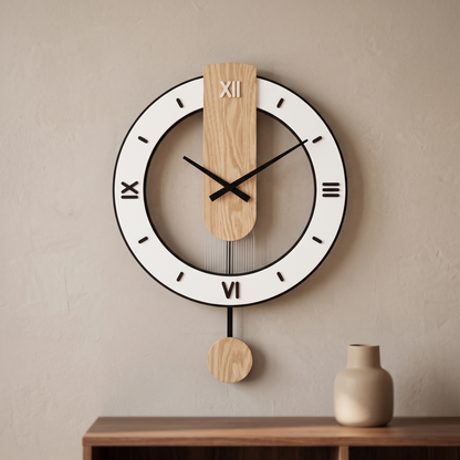 Minimalist Pendulum Wall Clock in Roman Numerals