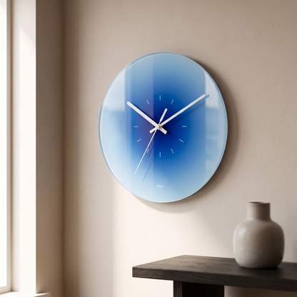 Sunset Glass Wall Clock in Ocean Blue