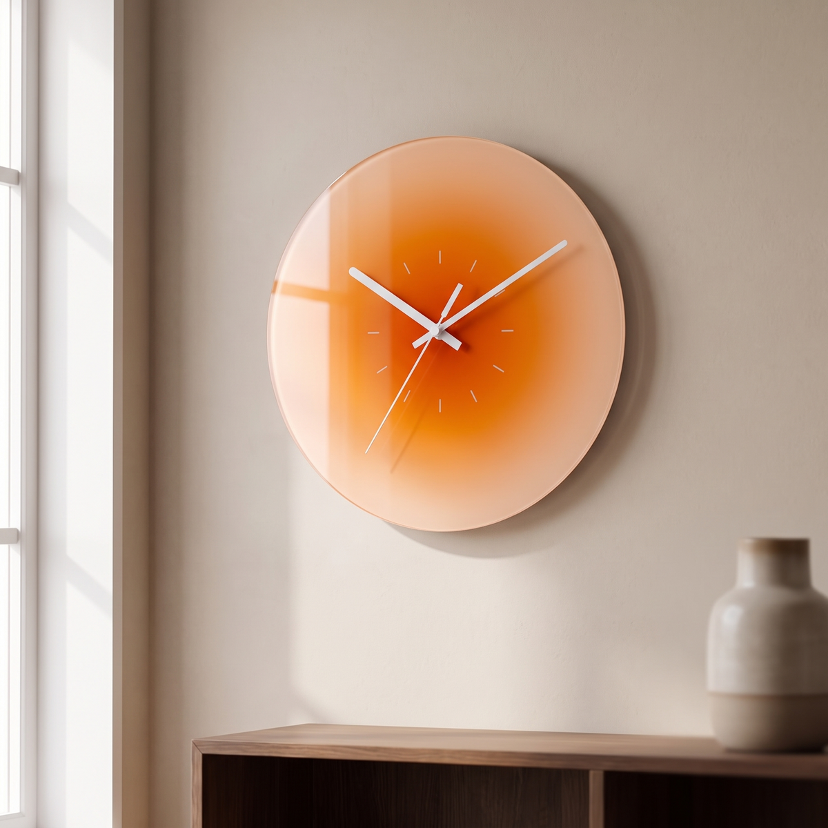 Sunset Glass Wall Clock in Sunset Orange