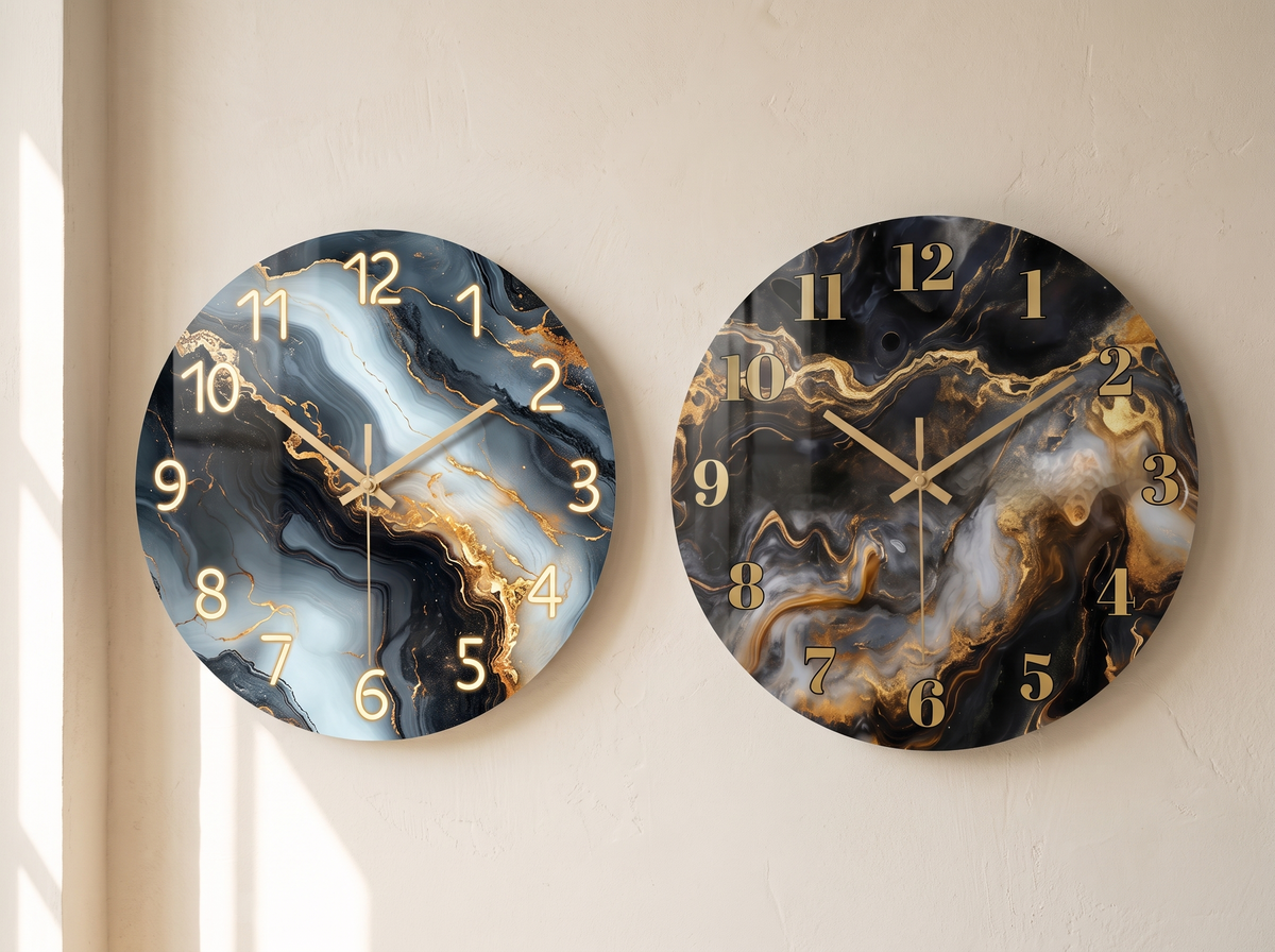 Blue and Gold Marble Wall Clock