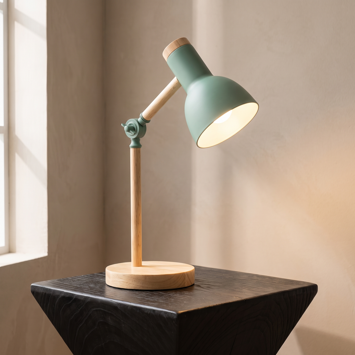 Nordic Wooden Desk Lamp in Green