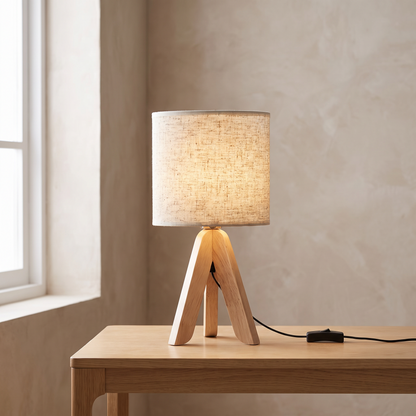 Nordic Wooden Tripod Table Lamp in Hemp