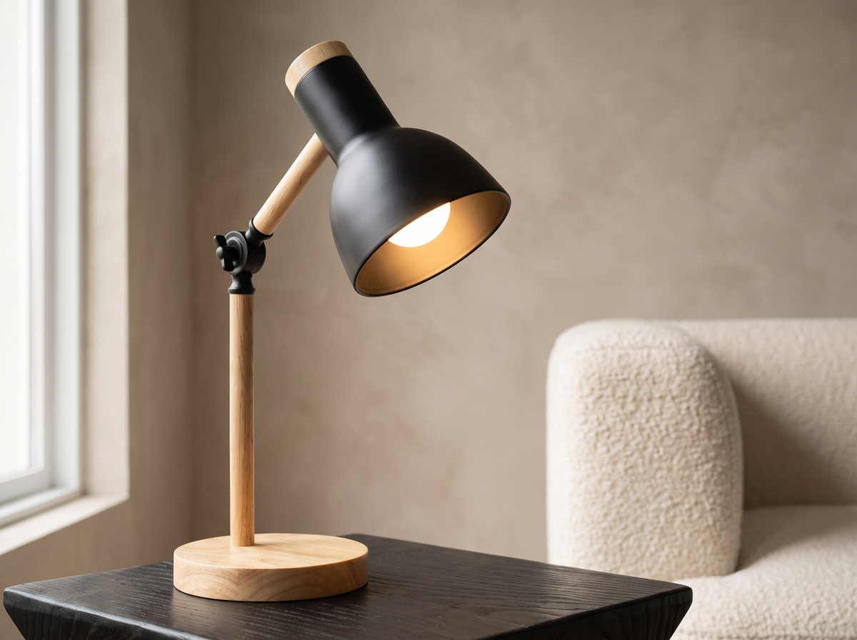 Nordic Wooden Desk Lamp: Metal Above, Wood Below