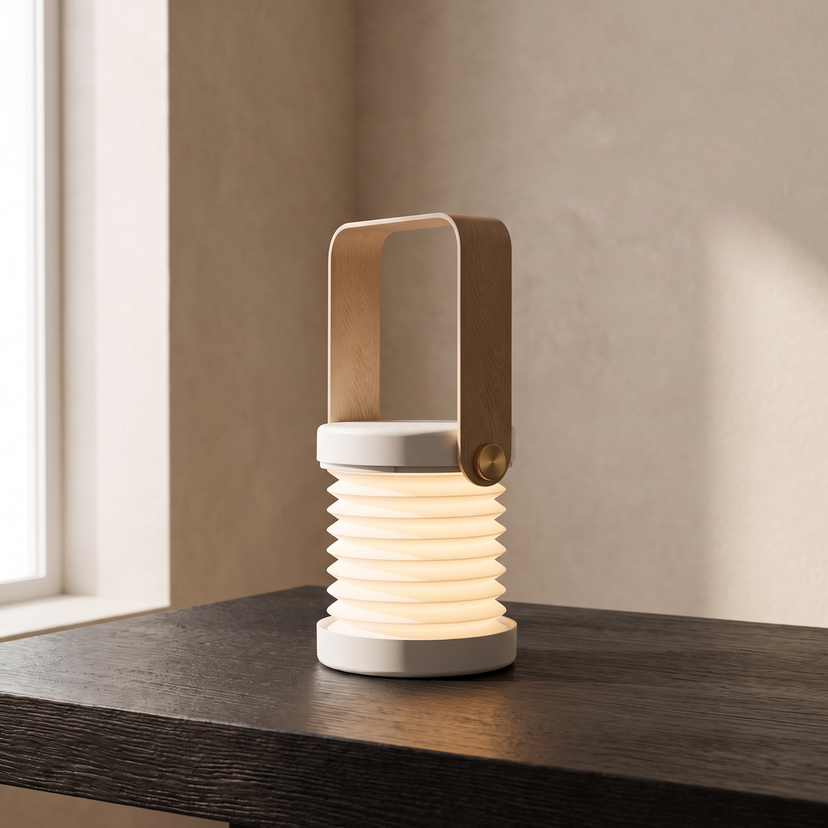 Creative Wooden Handle Portable Lantern in White