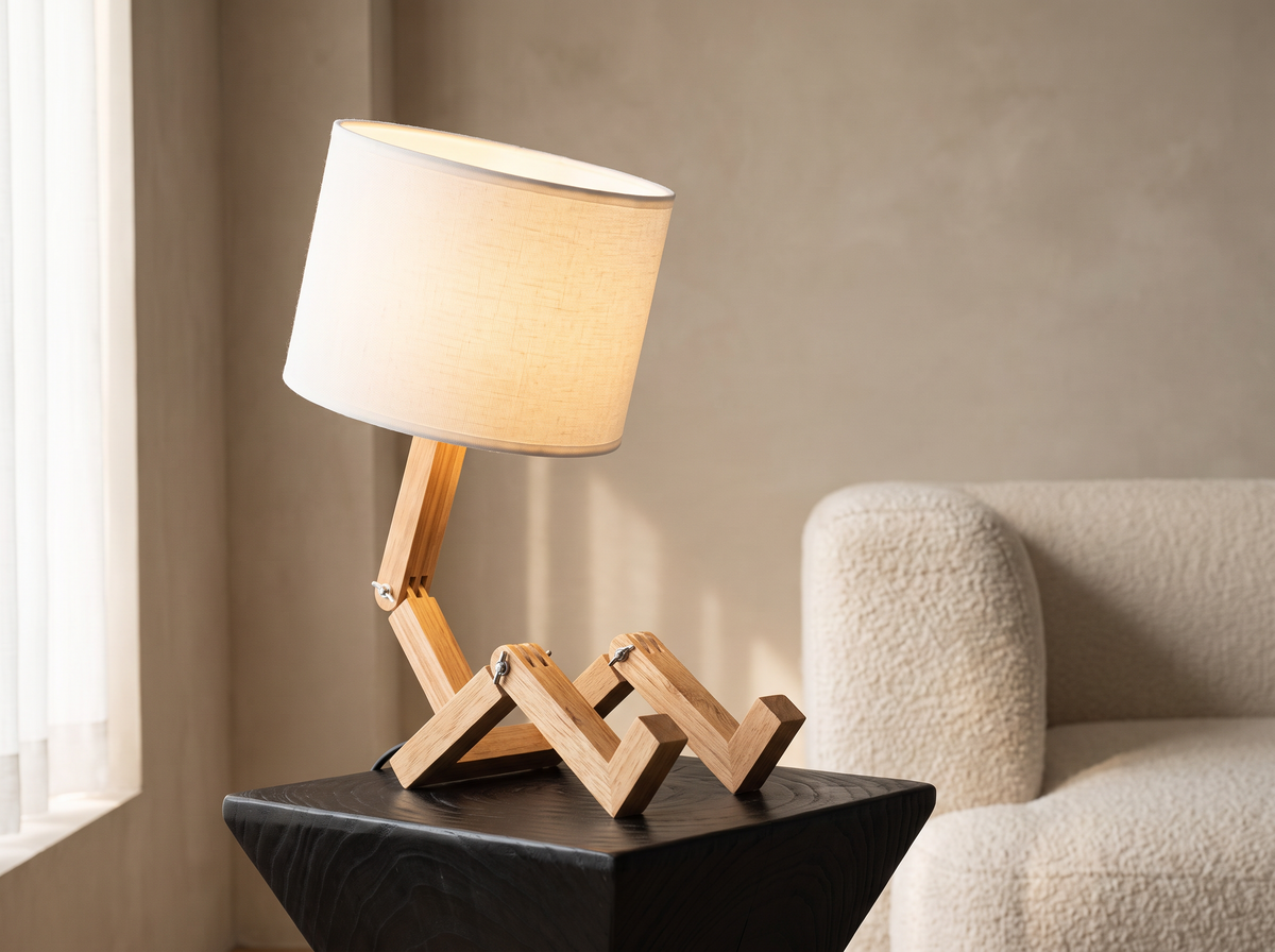 Rilna Table Lamp: Linen And Wood