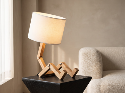 Rilna Table Lamp: Linen And Wood