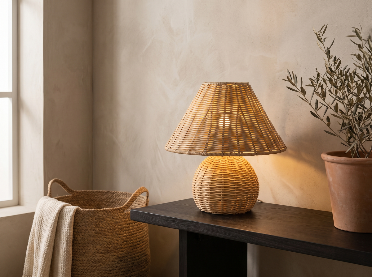 Bamboo Woven Desk Lamp: Plug In And Switch On