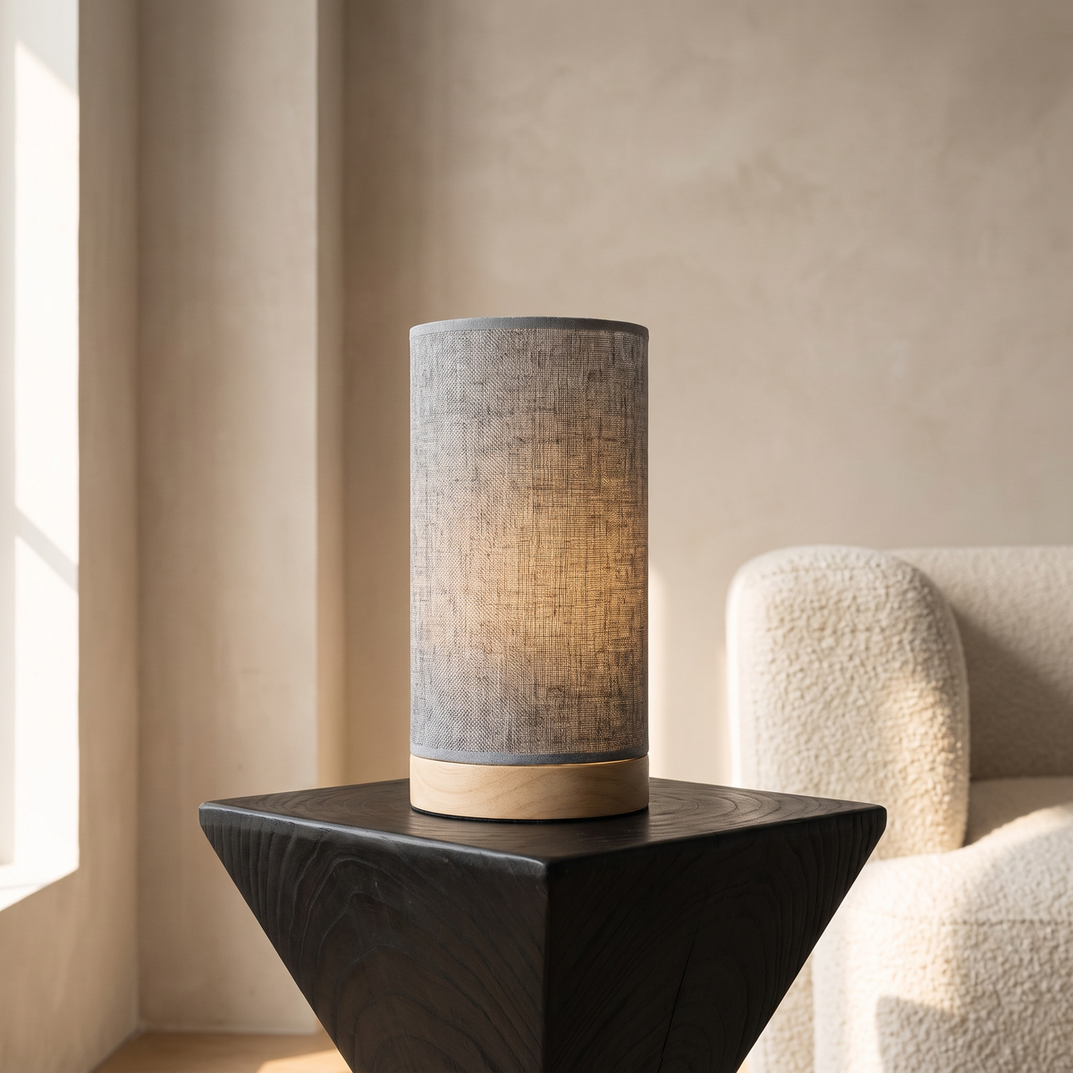 Modern Wooden Table Lamp in Mottled Grey