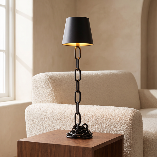 Modern Chain-Link Table Lamp with coiled chain base
