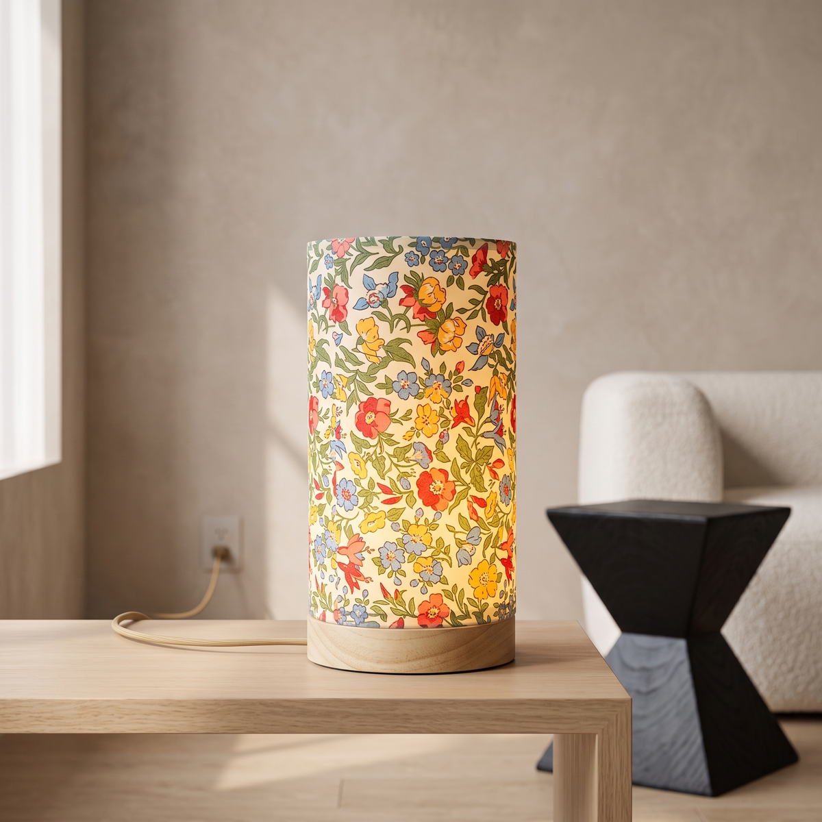 Modern Wooden Table Lamp in Vintage Floral