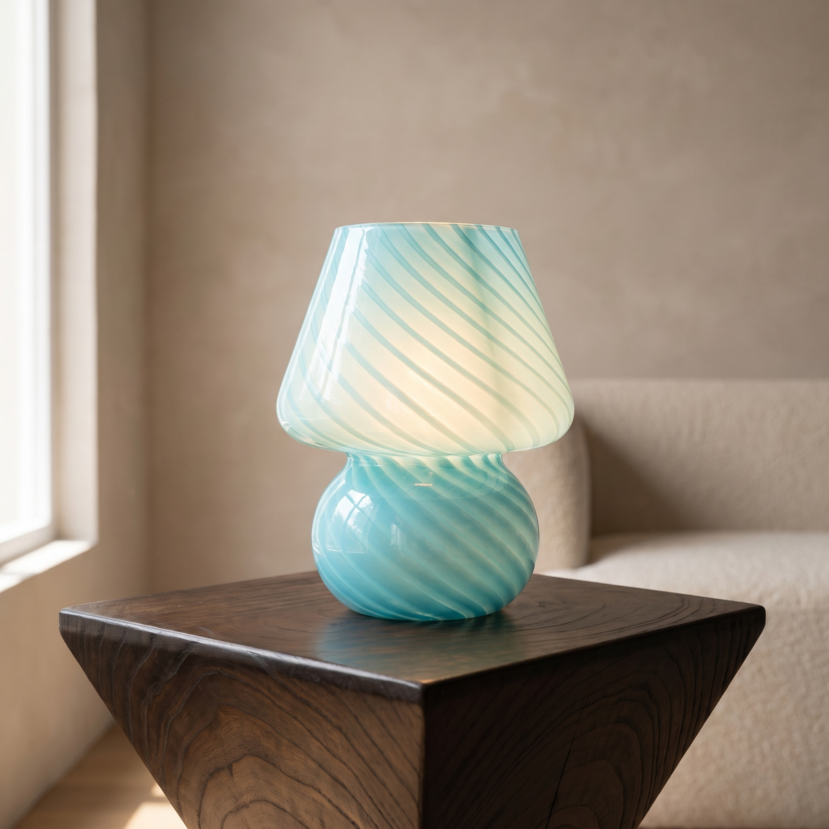 Murano-Style Glass Mushroom Lamp in Blue