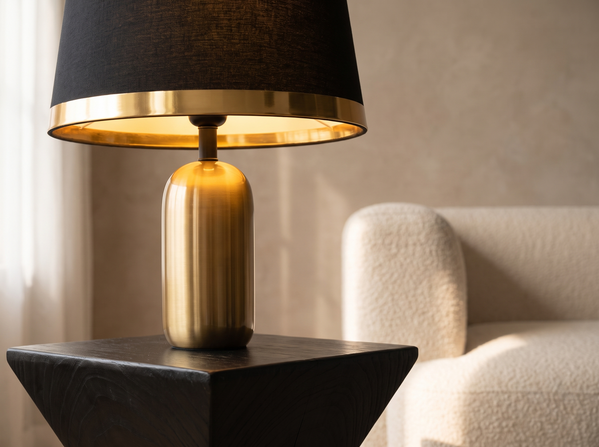 Vintage Black and Gold Table Lamp: Black With A Line Of Gold
