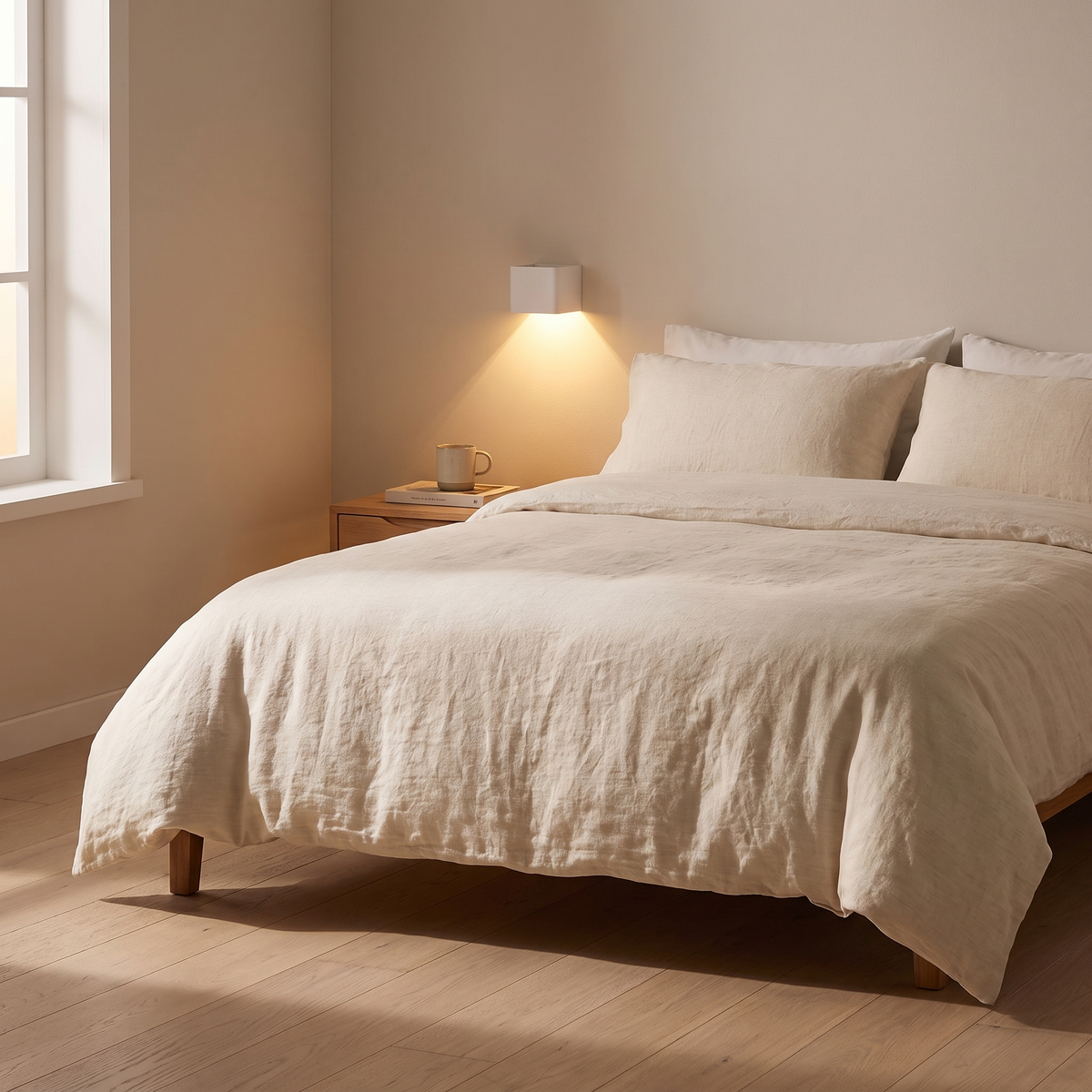Nessa Cube Wall Lamp White finish in a bedroom setting