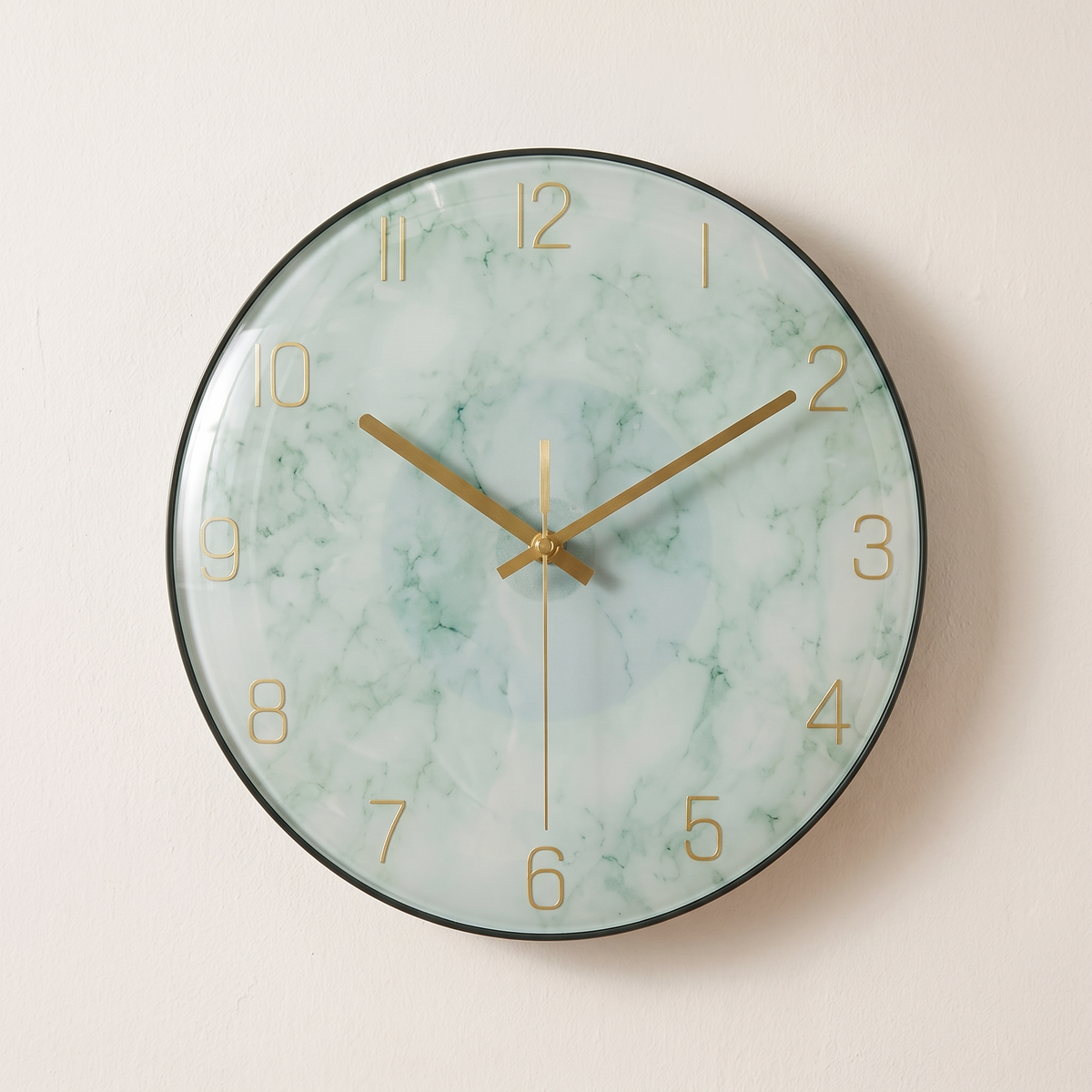 Marlow Wall Clock with sage-green marbled glass face