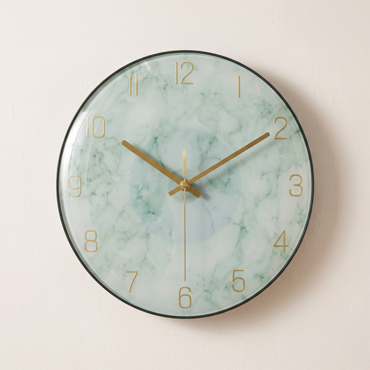 Marlow Wall Clock with sage-green marbled glass face