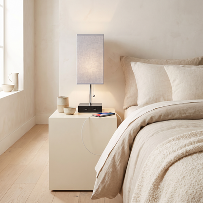Elowen Linen Table Lamp in a styled interior