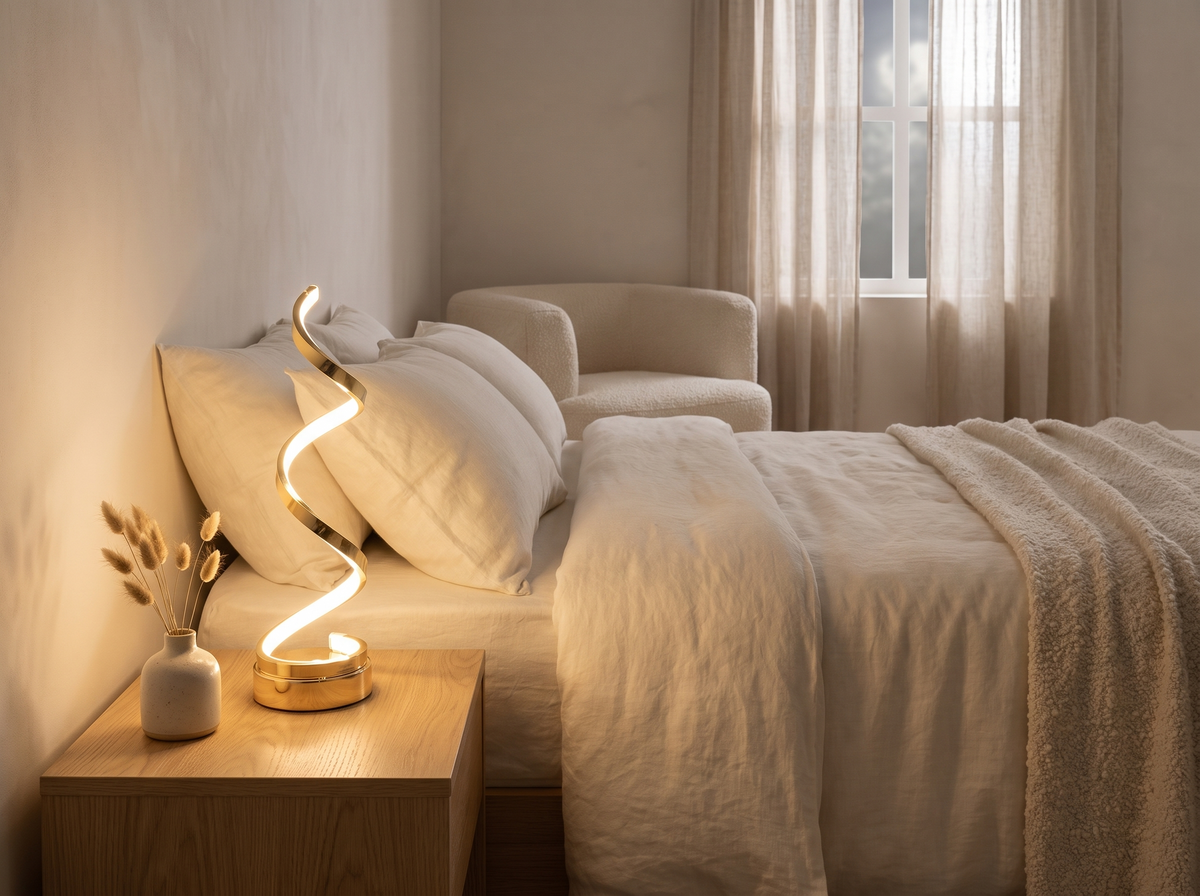 Sable Spiral Table Lamp styled in a room