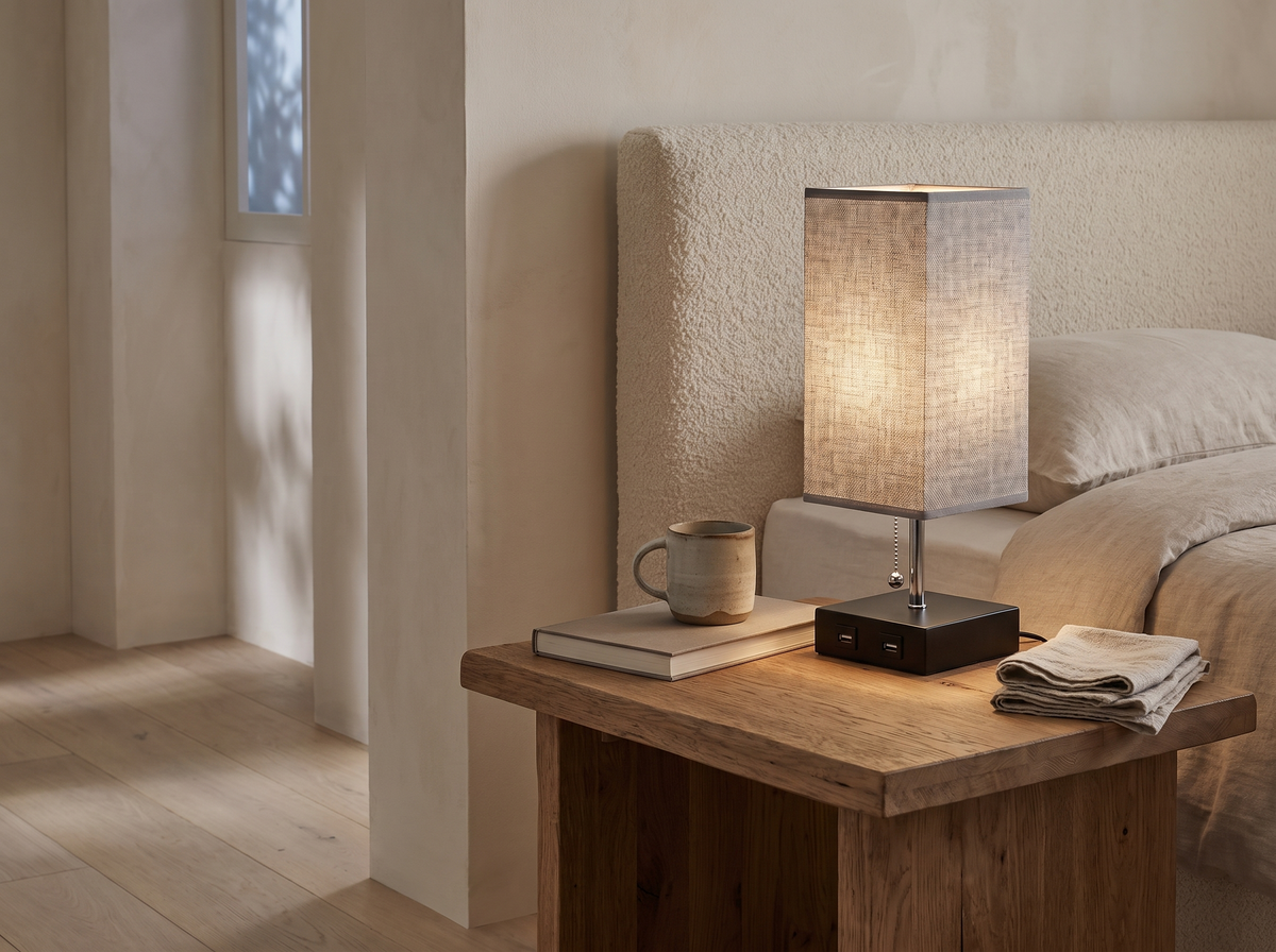 Elowen Linen Table Lamp styled in a room
