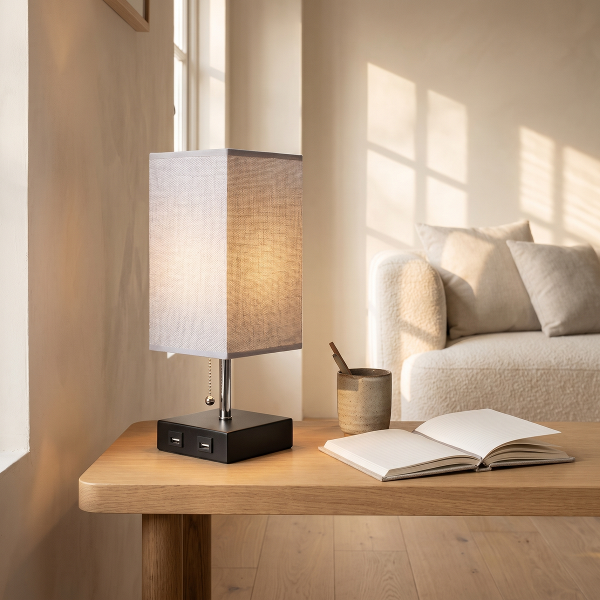 Elowen Linen Table Lamp in a styled interior