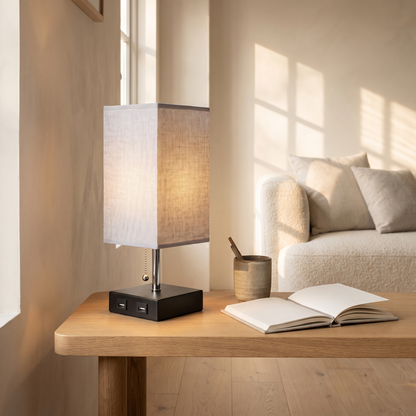 Elowen Linen Table Lamp in a styled interior