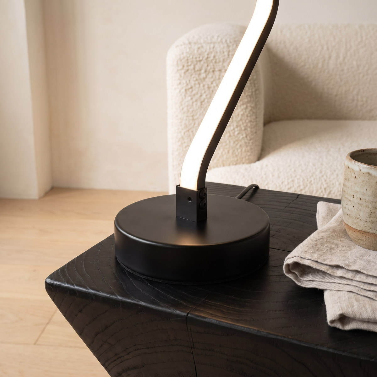 Torin Iron Spiral Bedside Lamp in a styled interior