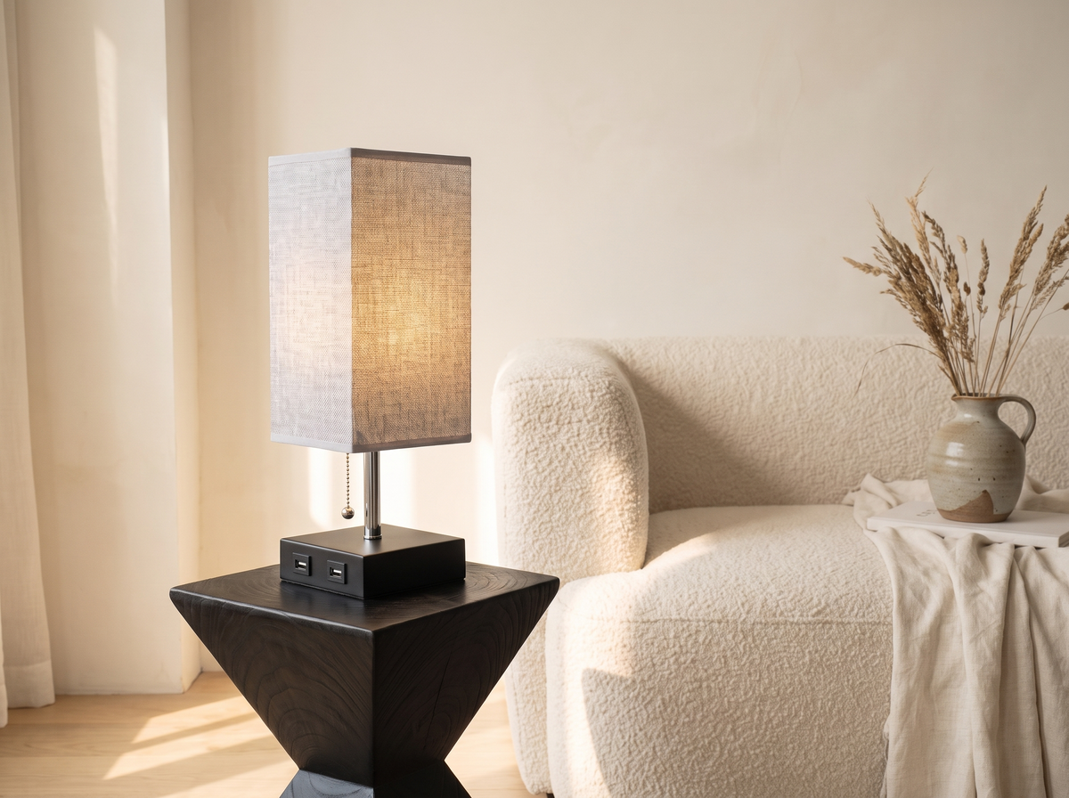 Elowen Linen Table Lamp styled in a room