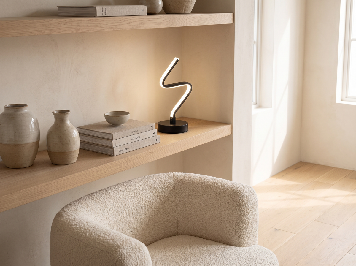 Torin Iron Spiral Bedside Lamp styled in a room