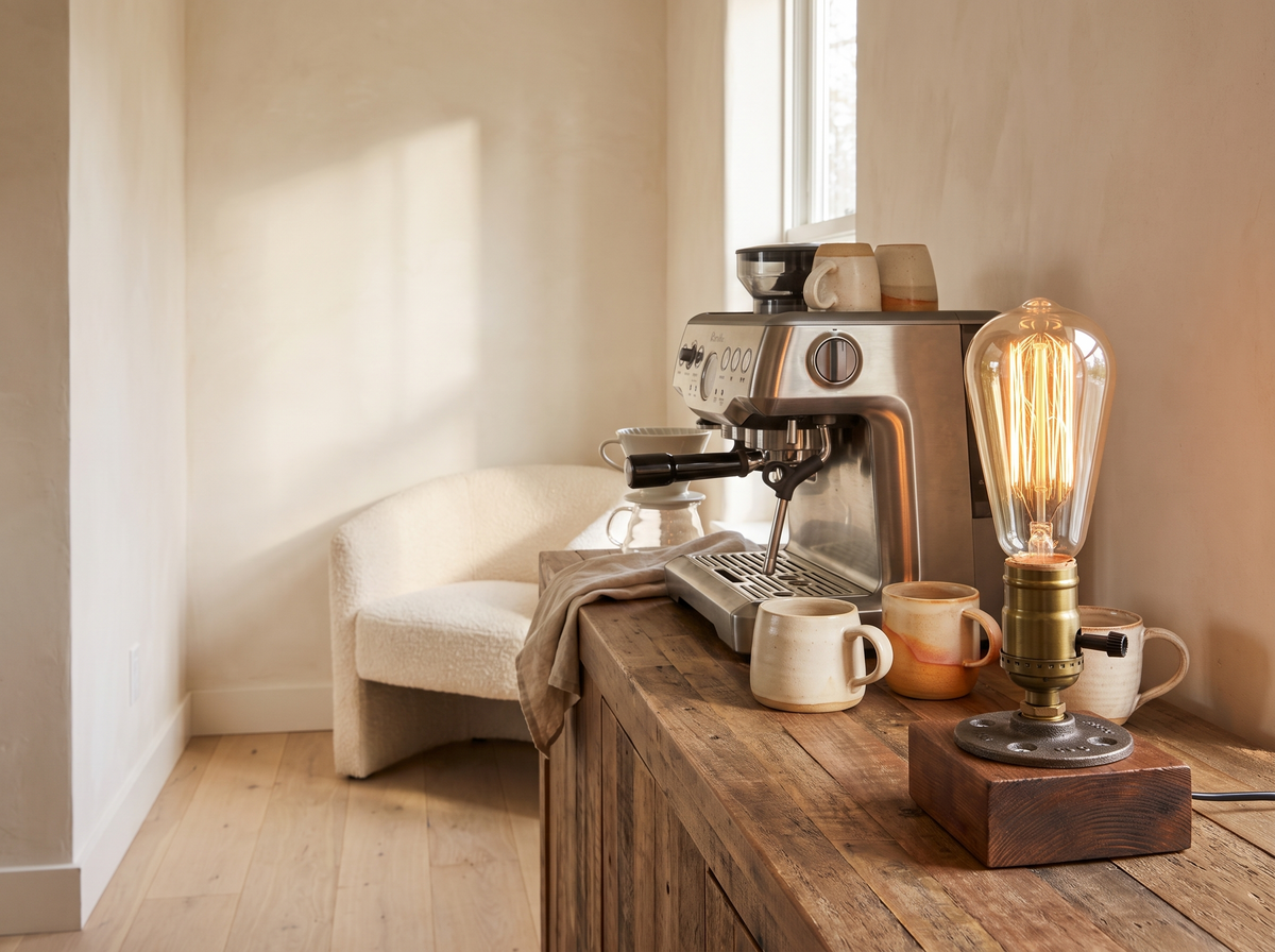 Brix Coffee Bar Lamp styled in a room