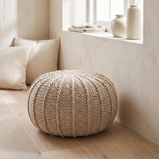 Wren Knitted Pouf in a styled interior