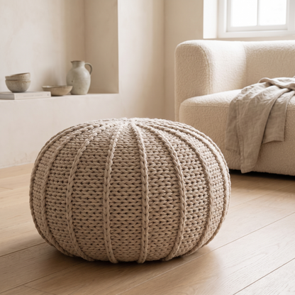 Wren Knitted Pouf in a styled interior