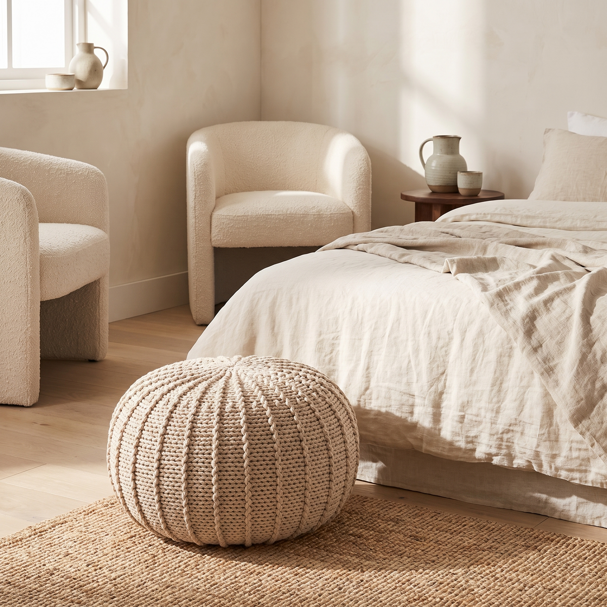 Wren Knitted Pouf in a styled interior
