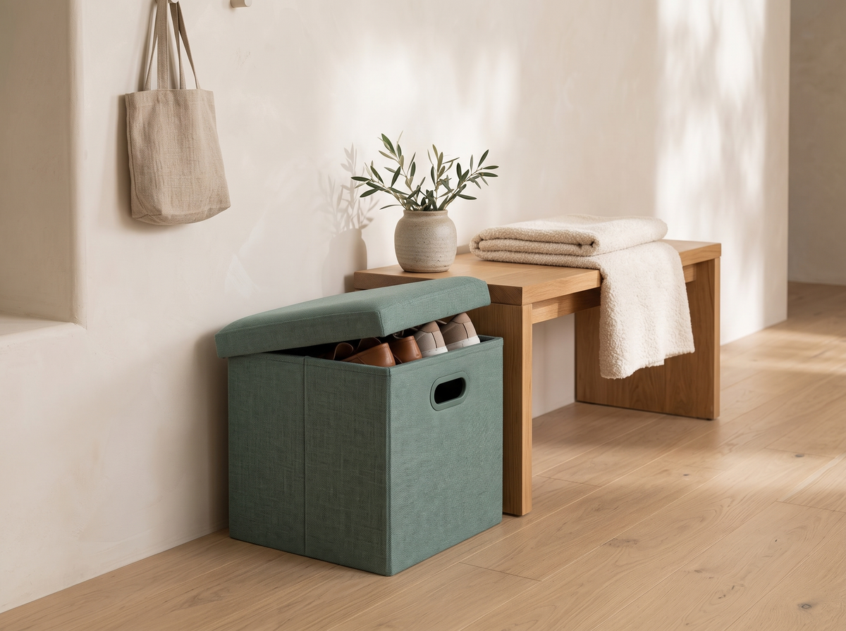 Percy Storage Stool styled in a room