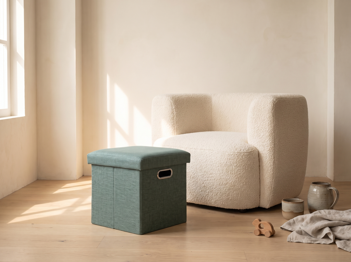 Percy Storage Stool styled in a room