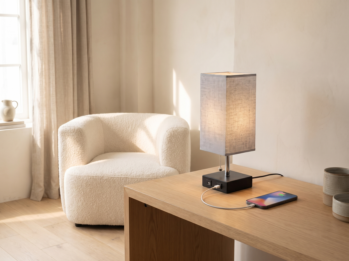 Elowen Linen Table Lamp styled in a room