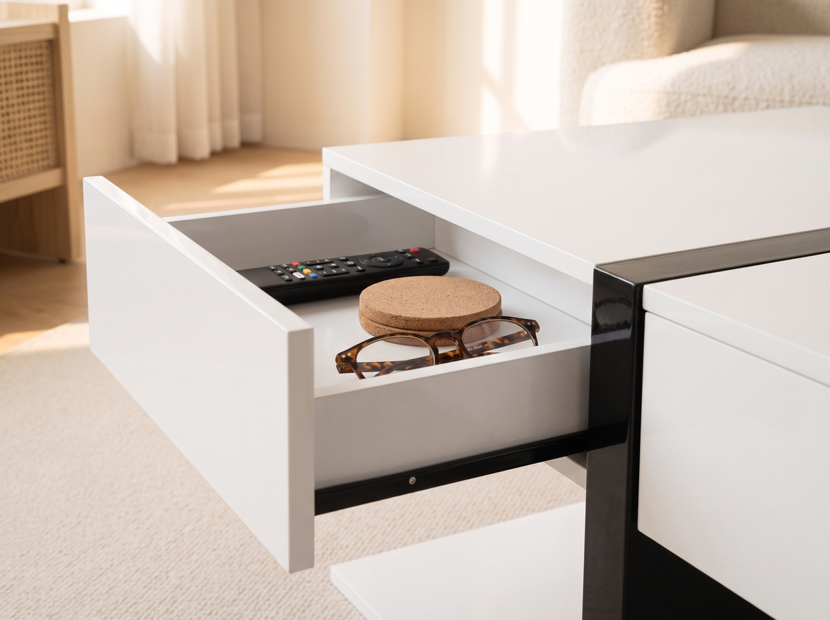 Arlo Gloss Coffee Table: A Drawer On Every Side